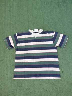 Womens Copper Key Green/Navy Blue/ White Striped Loose Fit T Shirt Sz Large